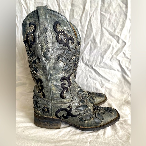 Corral Shoes - Corral Vintage A1130 Gray Black Studs Leather Cowboy Boots Women’s Size 7M